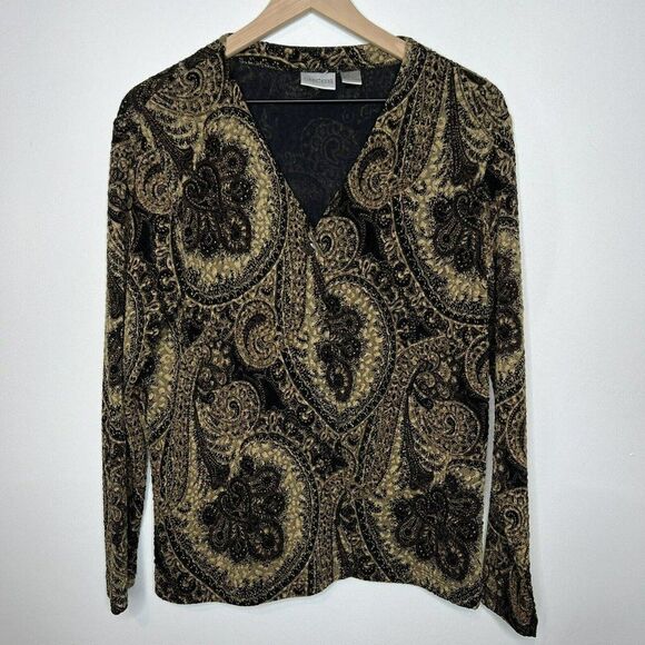 Chico's Tops - Chico's Blazer Womens Size 2(L) Brown & Black Floral Button Jacket Long Sleeve